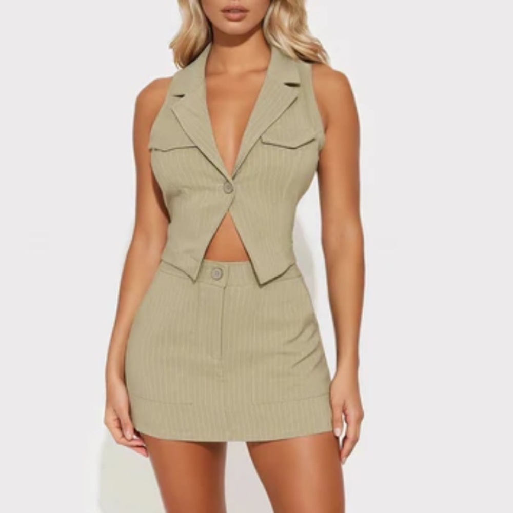 Fashion nova Stylish Tan Sleeveless Blazer and Skort Set